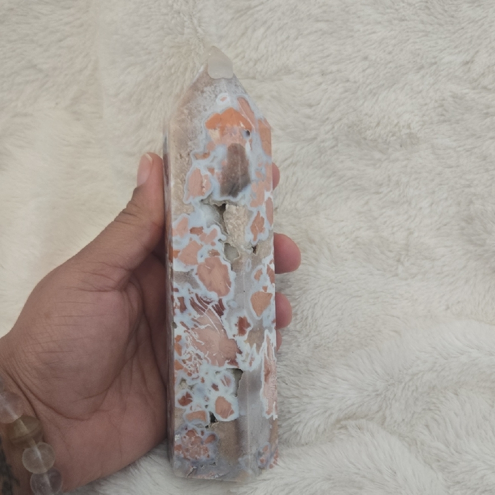 Large Cotton Candy Agate Tower With Druzy Pockets.
